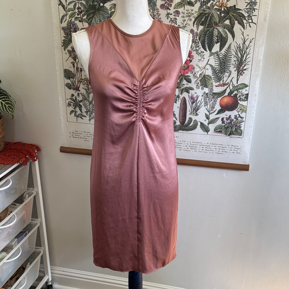 All Saints Sleeveless Ruched Mauve Silk Dress size 0